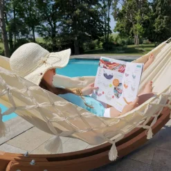 Outlet JOBEK Hamac coloris écru à franges en polypropylène Hamac Kocon - 340 x 140 cm