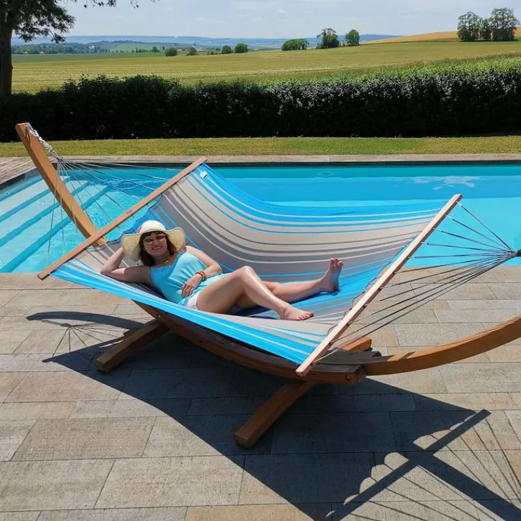 JOBEK Hamac coloris turquoise anthracite certifié FSC® Hamac Kouple - 350 x 140 cm