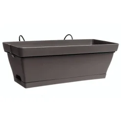 Discount POETIC Jardinière en plastique taupe avec soucoupe clipsée et support Eda Roméo – 49 x 28 x 19 cm