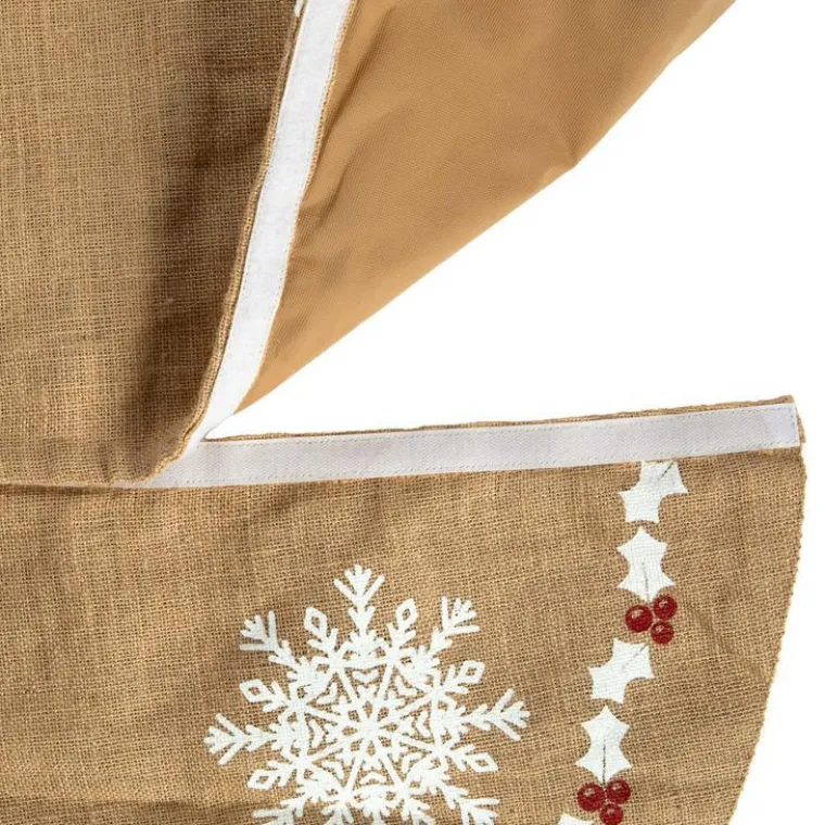 Online Jupe de sapin en jute beige décor flocons rouges et blancs - Ø 120 cm