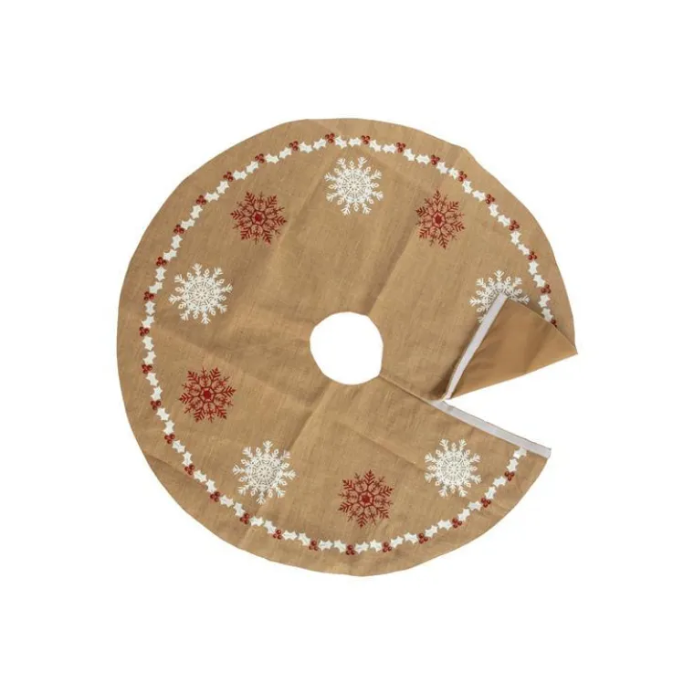 Online Jupe de sapin en jute beige décor flocons rouges et blancs - Ø 120 cm
