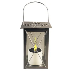 New BLACHÈRE ILLUMINATION Lanterne solaire carrée en métal argent à LED jaune 14,5x14,5x21 cm