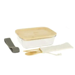 Online PEBBLY Lunch box nomade en verre et bambou 1000 ml avec couverts 20x15x6,5 cm