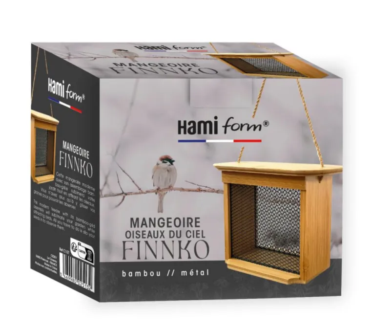 Best HAMIFORM Mangeoire pour oiseaux du ciel en bambou et métal coloris marron Finnko - 15,6 x 8,7 x 14,3 cm