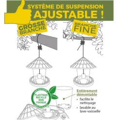 NATURE'S MARKET Mangeoire pour oiseaux en plastique 100 % recyclé coloris vert Natures Market Émilie - 21,7 x 20 cm