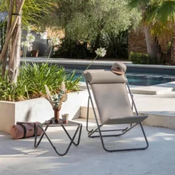 LAFUMA MOBILIER Maxi transat en tube titane et toile moka Lafuma BeComfort - 62 x 83 x 94 cm