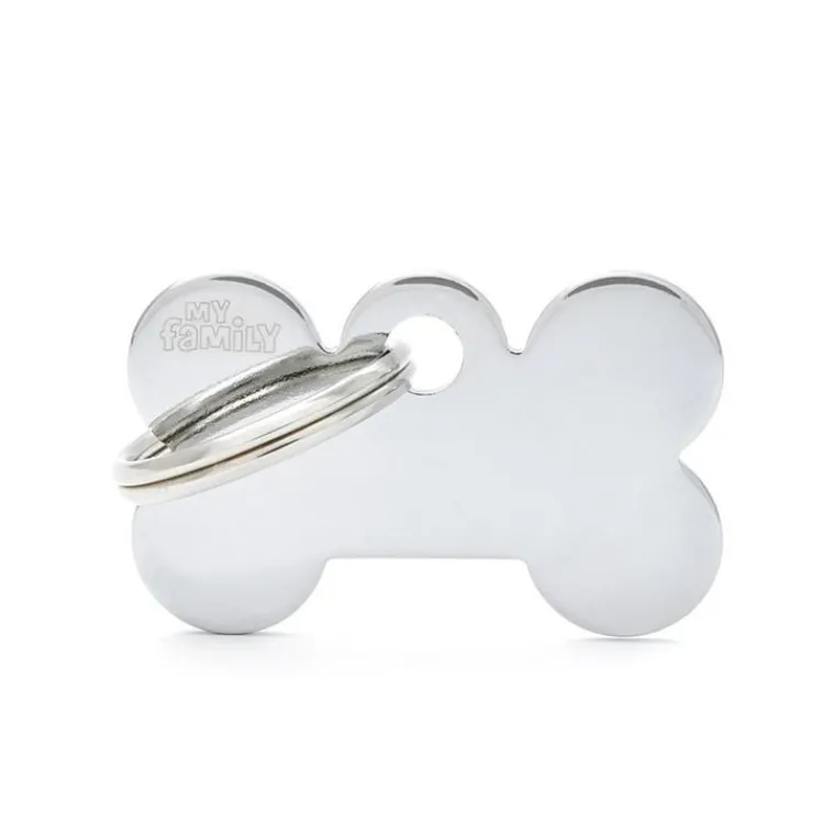 Discount MYFAMILY Médaille basic petit os pour chien en laiton argenté