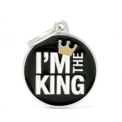 Sale MYFAMILY Médaille charms king noire pour chien en métal