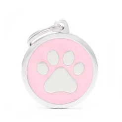 Clearance MYFAMILY Médaille classic grand cercle patte rose pour chien en acier