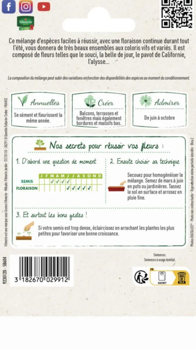 Hot VILMORIN Mélange de fleurs pour balcon - graines à semer pour 4 m² de surface