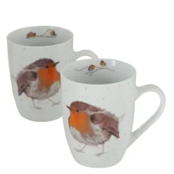 Hot BOLTZE Mug blanc à motif rouge gorge en céramique Robin - Ø 8 x 11 cm