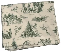 SAFECO Nappe blanche à motifs vert en coton Vive-le-vent - 150 x 250 cm