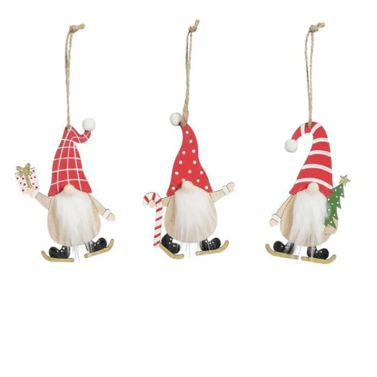 Clearance EDELMAN Ornement gnome coloris rouge en bois - 13,5 x 9 cm