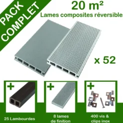 Hot GREEN OUTSIDE Pack complet terrasse composite gris 20 m2