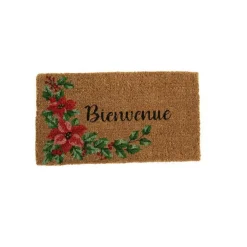 Best Paillasson en fibre de coco motif guirlande Poinsettia message bienvenue - 72 x 40 cm