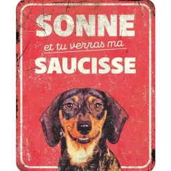 Sale D&D HOME Panneau d'avertissement dachshund coloris rouge en métal galvanisé - 25 x 20 x 0,3 cm