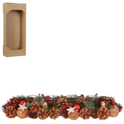 Sale EDELMAN Photophore branche de sapin, pommes de pin naturelles et décorations colorées Roslyn - 54 x 16,5 x 10 cm