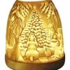 Clearance Photophore mini igloo en céramique blanche et socle bois motif animaux de la forêt - Ø 9 x H 11 cm