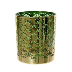 Discount KAEMINGK Photophore motif éventail coloris vert en verre - 10 cm