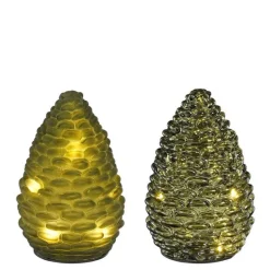Discount EDELMAN Photophore vert forme pomme de pin en verre avec 10 LED et minuteur - Ø 10 x H 15 cm