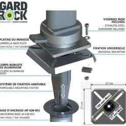 Outlet GARD & ROCK Pied amovible parasol déporté fixation universelle coloris gris en aluminium Gard&Rock - 17 x 17 x 18 cm