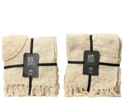 Clearance KAEMINGK Plaid en coton crème à motif ondulations finition touffetage - 130 x 170 cm