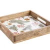 Sale Plateau carré branche de sapin baies coloris vert en bois de manguier - 30 x 30 x 6 cm
