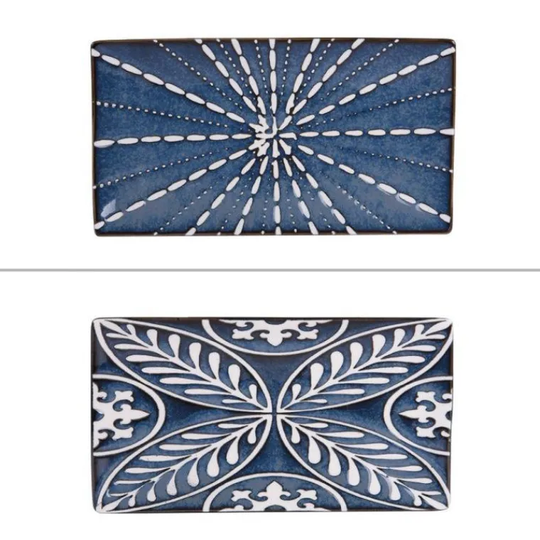 Outlet BASTIDE DIFFUSION Plateau en porcelaine bleue à motifs blanc Makaha - 19 x 16 cm