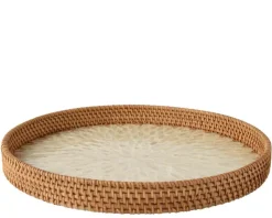 Discount KAEMINGK Plateau en rotin naturel et capiz blanc - Ø 38 x H 4 cm