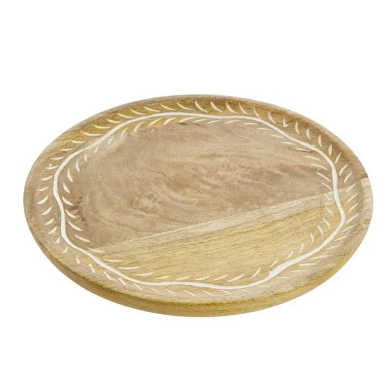 Hot Plateau rond gris coloris bois en bois de manguier - Ø 30 cm