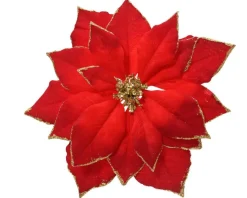 Hot KAEMINGK Poinsettia en polyester rouge avec bord et cœur or à paillettes - Ø 24 x H 7 cm