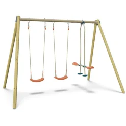 New ALÉO BY TRIGANO Portique 2 balançoires en bois et métal Trigano - 2,32 m