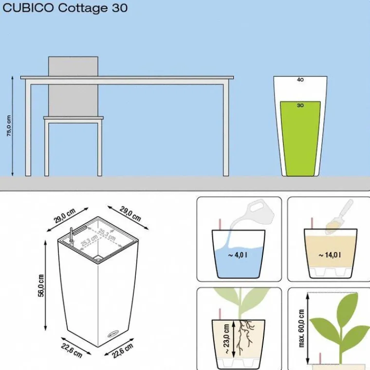 Discount LECHUZA Pot à réserve d'eau Cubico Blanc L.30x30 x H.56 cm