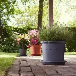 Discount ELHO Pot en plastique recyclé gris anthracite Algarve Cilindro - Ø 48 x H 40 cm