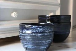 New LES POTERIES D'ALBI Pot en terre cuite émaillée bleu Nuit étoilée Austral - Ø 16 x H 13 cm