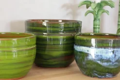 Clearance LES POTERIES D'ALBI Pot en terre cuite émaillée vert forêt Austral - Ø 16 x H 13 cm