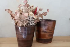 Outlet LES POTERIES D'ALBI Pot en terre cuite émaillée marron Châtaigne Les Poteries d’Albi Odyssée - Ø 18 x H 18 cm