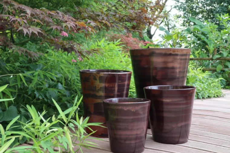 Online LES POTERIES D'ALBI Pot en terre cuite émaillée marron Châtaigne Les Poteries d’Albi Sydney - Ø 37 x H 44 cm