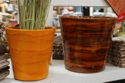 Clearance LES POTERIES D'ALBI Pot en terre cuite émaillée orange Savane Les Poteries d’Albi Odyssée - Ø 18 x H 18 cm