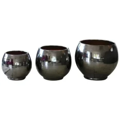 Discount LES POTERIES D'ALBI Pot en terre émaillée coloris gris Bahia - Ø 43 x H 46 cm