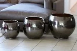 Discount LES POTERIES D'ALBI Pot en terre émaillée coloris gris Bahia - Ø 43 x H 46 cm