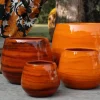 New LES POTERIES D'ALBI Pot en terre émaillée orange Savane Cancale - Ø 14 x H 14 cm