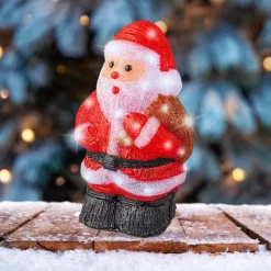 Clearance KAEMINGK Père Noël rouge lumineux en acrylique à 30 LED blanc froid sur piles pour extérieur - 36 cm