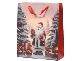 Clearance KAEMINGK Sac cadeau décor Père Noël en papier FSC avec paillettes petit modèle - 8 x 18 x 24 cm