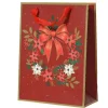 Outlet KAEMINGK Sac cadeau en papier métallisé rouge décor couronne et nœud grand modèle - 12 x 30 x 42 cm