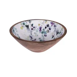 Discount Saladier coloris multicolore en bois de bambou motifs floraux façon aquarelle Garden flora - Ø 30 cm