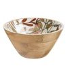 Clearance Saladier décor floral coloris marron en bois de manguier - 24 x 24 x 12 cm