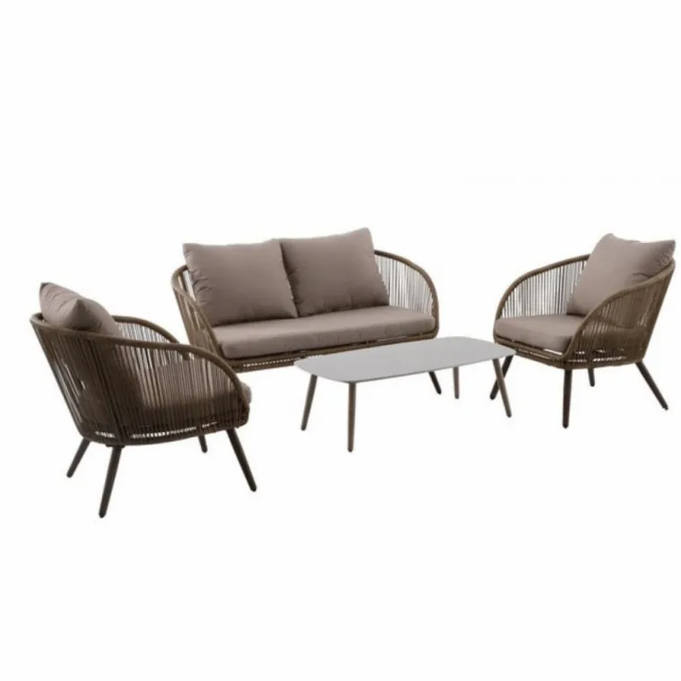 Outlet CREADOR Salon de jardin 4 places en résine tressée, chêne taupe - ANAH