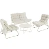 Clearance Salon de jardin en acier coloris beige Iris - 4 éléments (canapé, table basse et deux fauteuils)