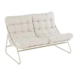 Clearance Salon de jardin en acier coloris beige Iris - 4 éléments (canapé, table basse et deux fauteuils)